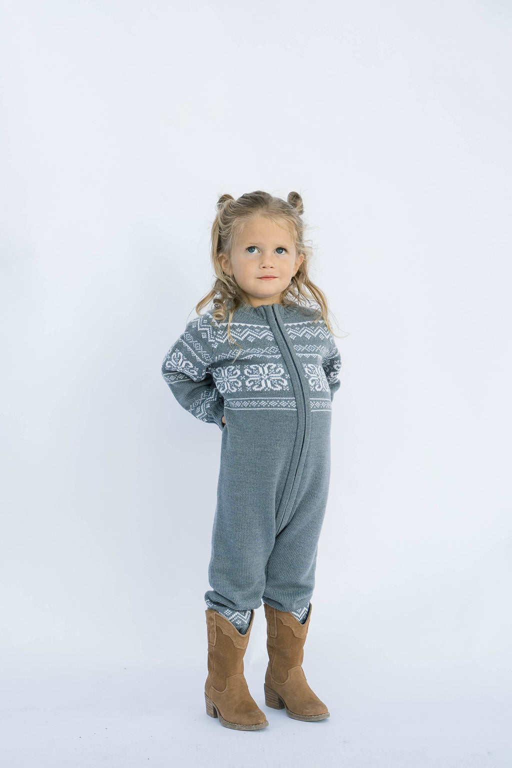 girl in 100% merino wool gray outfit